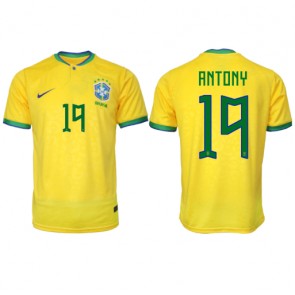 Brasilien Antony #19 Hjemmebanetrøje VM 2022 Kort ærmer